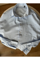 پیراهن پینترست گشاد آبی راه راه دوست پسر جیبی زنانه اورسایز پیراهن فصل جدید-thumb