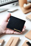 نام چاپ شده کیف پول چرم وگان سوپر اسلیم مدل 5 کارت ظرفیت بسته بندی مخفی مشکی-thumb