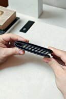 نام چاپ شده کیف پول چرم وگان سوپر اسلیم مدل 5 کارت ظرفیت بسته بندی مخفی مشکی-thumb