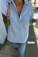 پیراهن پینترست گشاد آبی راه راه دوست پسر جیبی زنانه اورسایز پیراهن فصل جدید-thumb