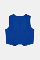 جلیقه 3 دکمه ای بسته دارت با جیب آبی ساکس-thumb