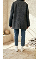 کت زنانه اورسایز Kaşe طرح دار آنتراسیت-thumb