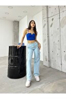 شلوار بچه گانه آبی فاق بلند زنانه گشاد باربری-thumb