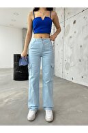 شلوار بچه گانه آبی فاق بلند زنانه گشاد باربری-thumb