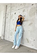 شلوار بچه گانه آبی فاق بلند زنانه گشاد باربری-thumb