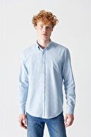Avva Erkek Açık Mavi Düz Düğmeli Yaka Comfort Fit Gömlek E002003