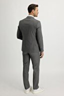 Kiğılı Erkek Orta Gri Slim Fit Desenli Takım Elbise