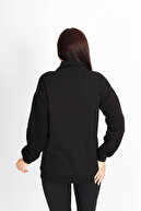 سویشرت زنانه مشکی با چاپ ستاره نیم زیپ-thumb