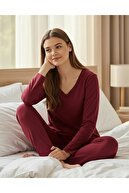 ست لباس خواب زنانه آستین بلند بافتنی ویسکوز-thumb