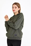 METALIC Kadın Haki Renk Kapüşonlu Basic Örme Sweatshirt