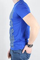 ModanınNabzı Sax Mavi Erkek Baskılı Bisiklet Yaka T-shirt 215024sxmv