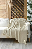 پتوی تلویزیونی بافتنی کوکو برنجی پرتاب مبل بافتنی با پومپوم-thumb