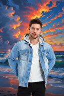 کت جین کلاهدار مردانه به سبک شهری کلاسیک برای استفاده روزانه آبی روشن-thumb