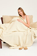 پتوی تلویزیونی بافتنی کوکو برنجی پرتاب مبل بافتنی با پومپوم-thumb