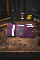 کیف پول پسکول جای کارت بنفش مردانه دارای مکانیزم اتوماتیک چرم اصل با محافظت RFID-thumb