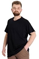 تیشرت مردانه سایز بزرگ مدل V یقه 20032 مشکی Mode Xl-thumb
