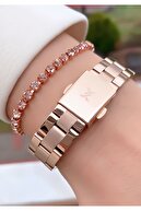 ساعت مچی زنانه رنگ رزگلد برند با 2 سال گارانتی - دستبند-thumb