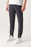 شلوار ورزشی مردانه آنتراسیت 2 نخی با کمر بنددار، جیب کناری، پاهای الاستیک E003403-thumb