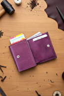 کیف پول پسکول جای کارت بنفش مردانه دارای مکانیزم اتوماتیک چرم اصل با محافظت RFID-thumb