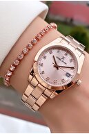 ساعت مچی زنانه رنگ رزگلد برند با 2 سال گارانتی - دستبند-thumb