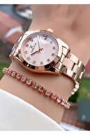 ساعت مچی زنانه رنگ رزگلد برند با 2 سال گارانتی - دستبند-thumb