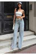 لباسشویی برفی زنانه آبی روشن فاق بلند شلوار جین جین گشاد Lvk-001040a-thumb