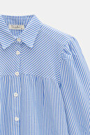 پارچه چروک راه راه آبی با یوغ اریب و جزئیات جمع شده-thumb