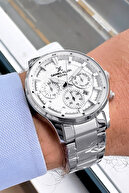 ساعت مچی مردانه ممتاز 3 Atm ضد آب بند استیل رنگ نقره ای دستبند هدیه Dke2023c3-thumb