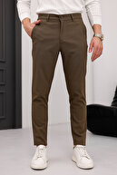 شلوار کتانی لایکرا قهوه ای باریک مردانه-thumb