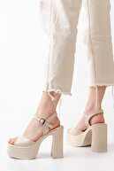 کفش های پاشنه دار تک بند 12 سانتی متری پوست کرم زنانه-thumb