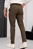 شلوار کتانی لایکرا قهوه ای باریک مردانه-thumb