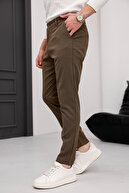 شلوار کتانی لایکرا قهوه ای باریک مردانه-thumb