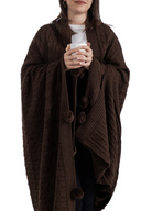 پتو تلویزیون بافتنی پومپون بافتنی - صندلی و شال شانه و پتو زانو - 130x170cm - قهوه ای-thumb