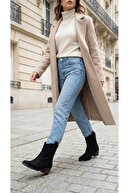 چکمه های زنانه جیر پاشنه دار مشکی نوک تیز دست ساز و ساده چکمه های کابوی کلاسیک-thumb