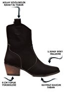 چکمه های زنانه جیر پاشنه دار مشکی نوک تیز دست ساز و ساده چکمه های کابوی کلاسیک-thumb