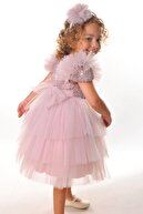 Milo Tokalı Omuz Fırfırlı Tül Parlak Bebek Parti Elbisesi, Abiye Elbise, Gelinlik