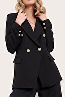 Dimalis Klasik Düğmeli Gizli Cep Detaylı Blazer Ceket Siyah