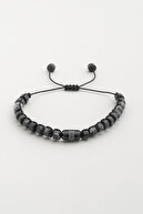 دستبند مردان نقره ای قابل تنظیم با سنگ طبیعی کلسدونی-thumb