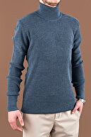 ژاکت بافتنی مردانه یقه اسلیم یقه نخی نیلی-thumb