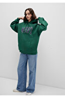 سویشرت سبز کلاهدار چاپ لوگو 1600361-71892-thumb