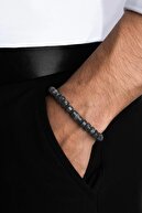 دستبند مردان نقره ای قابل تنظیم با سنگ طبیعی کلسدونی-thumb