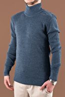 ژاکت بافتنی مردانه یقه اسلیم یقه نخی نیلی-thumb