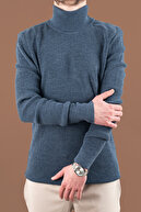 ژاکت بافتنی مردانه یقه اسلیم یقه نخی نیلی-thumb