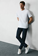 یقه گرد تی شرت نخی تکی با تناسب معمولی-thumb