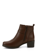 چکمه های چرم اصل زنانه با زیپ پاشنه ضخیم قهوه شناور-thumb