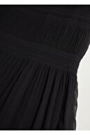Mango Kadın Siyah Dökümlü Dokuma Elbise