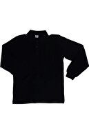 ümitteks iş ve okul kıyafetleri Unısex Penye Polo Yaka Siyah Uzun Kollu Tişört Çocuk/yetişkin