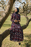Red Flower Navy Blue Top