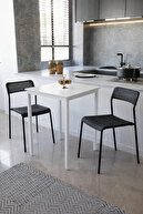 White Table White Leg Black Chair