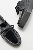 Elle Siyah Deri Kadın Günlük Düz Ayakkabı